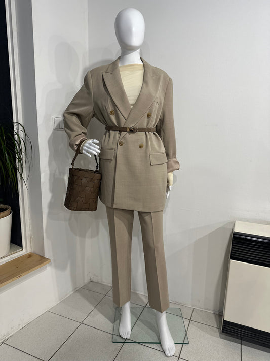 Béžové viskózové cigaretové kalhoty