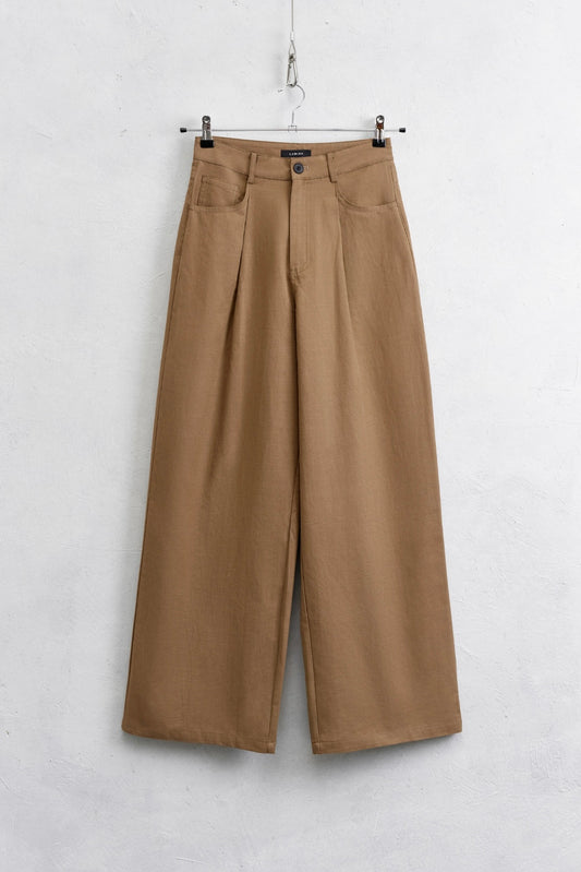 Camel kalhoty z lnu a bavlny