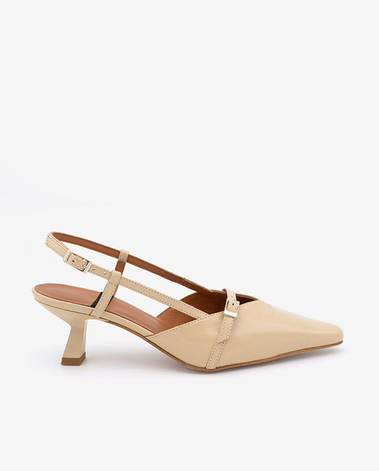 Béžové kožené boty na nízkém podpatku s otevřenou patou