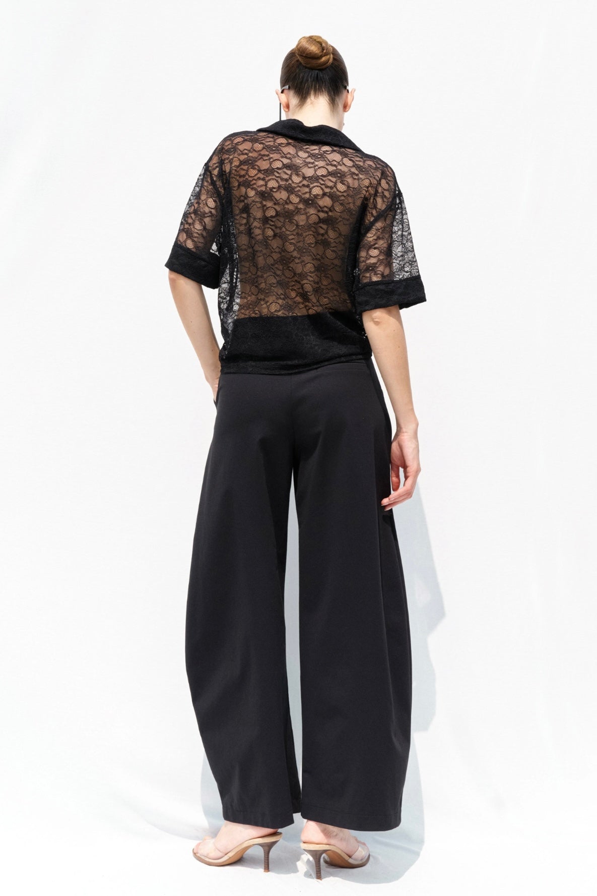 Krajkový černý polo top