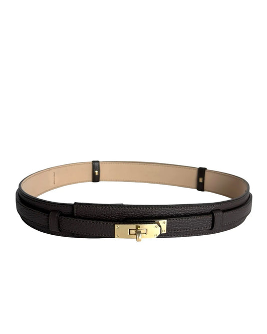 Silný čokoládový kožený nastavitelný pásek se zlatou sponou