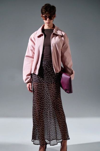 Hnědá puntíkovaná sukně z viskózy a hedvábí