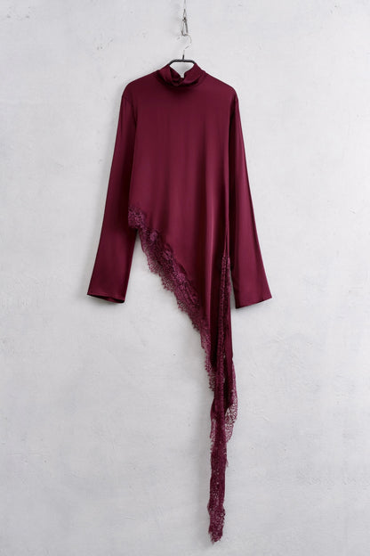 Vínový asymetrický krajkový top