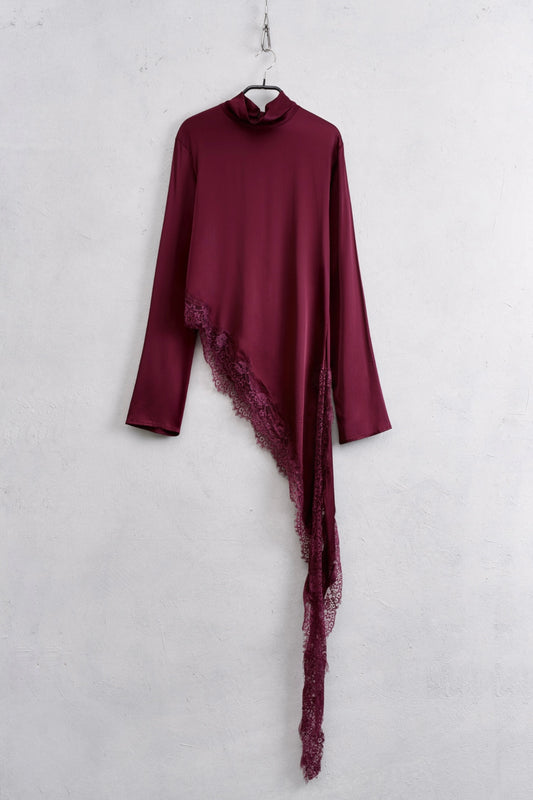 Vínový asymetrický krajkový top