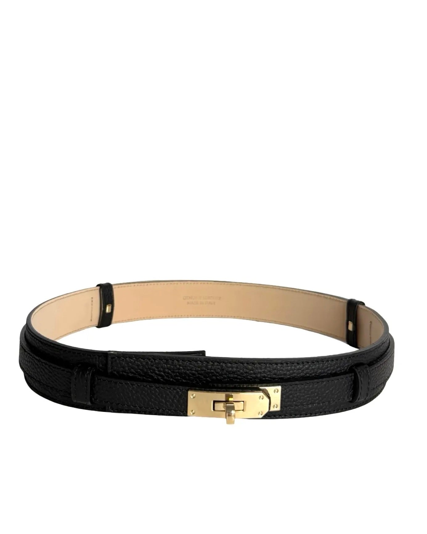 Silný černý kožený nastavitelný pásek se zlatou sponou