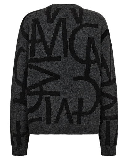 Šedý svetr s monogramem s vlnou a alpakou