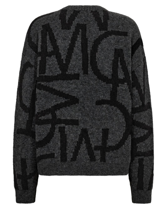 Šedý svetr s monogramem s vlnou a alpakou