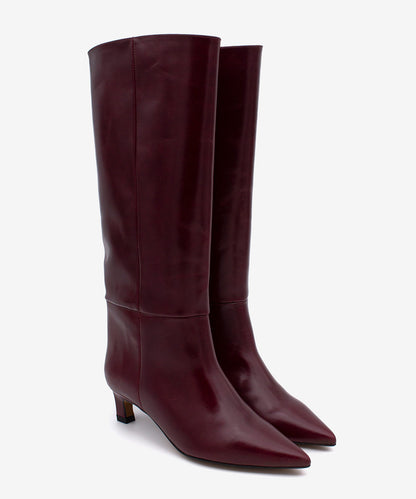 Bordó sloupové kozačky na rovném podpatku do špičky