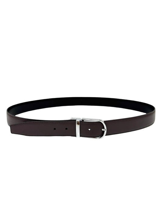 Kožený oboustranný hnědý pásek se stříbrnou sponou