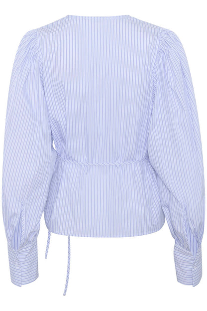 Modrá pruhovaná zavinovací halenka