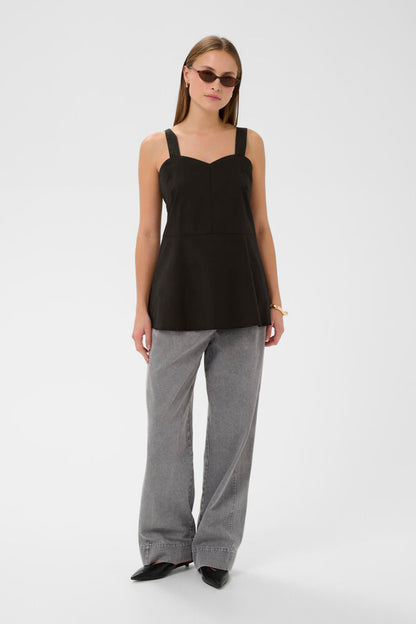 Černý peplum top na ramínka