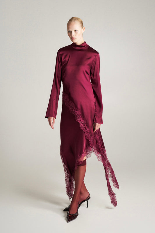 Vínový asymetrický krajkový top