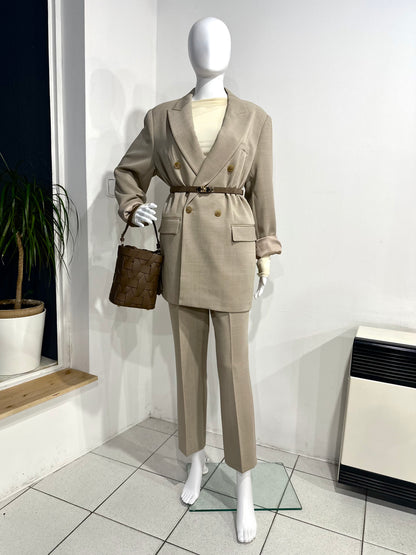 Béžové viskózové cigaretové kalhoty