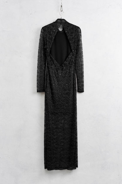 Černé krajkové maxi šaty s otevřenými zády