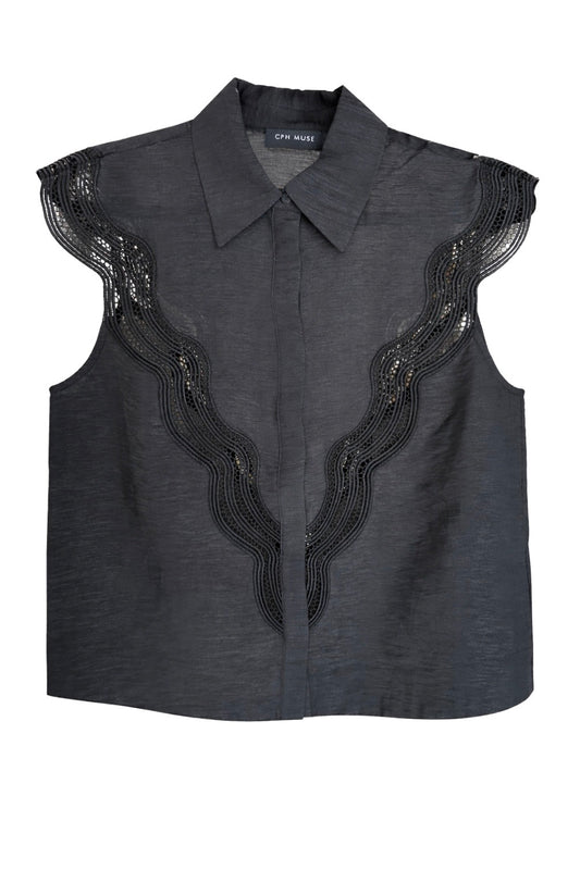 Černá košile DUNA s krátkým rukávem