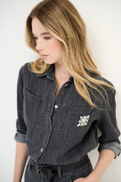 Šedá denimová košilová bundička