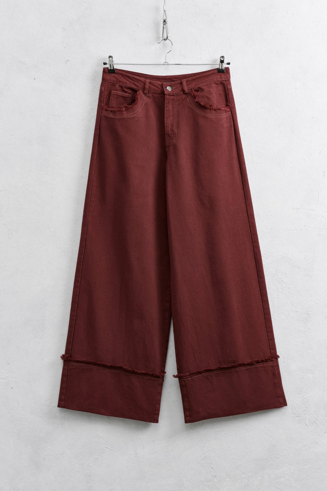 Bordó široké kalhoty s vysokým lemem