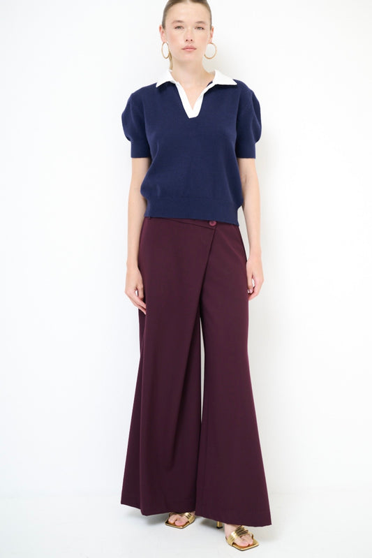 Vínové široké kalhoty