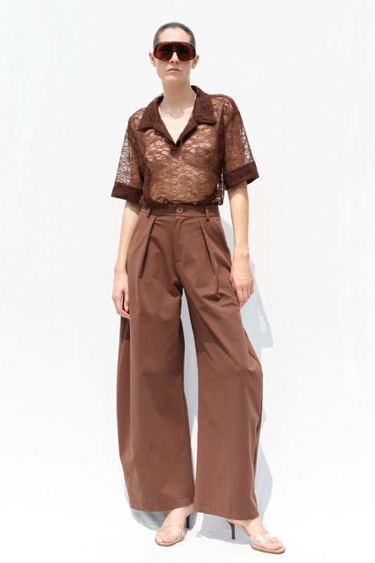 Krajkový hnědý polo top