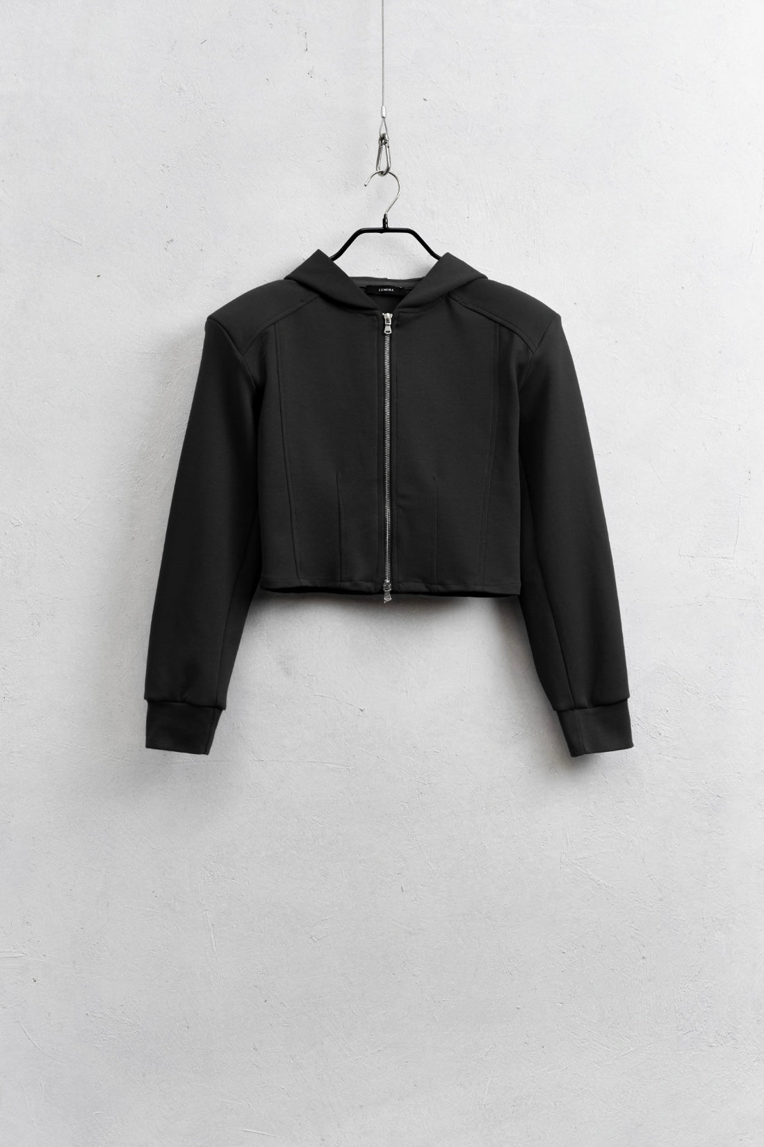 Korzetová černá crop mikina s kapucí