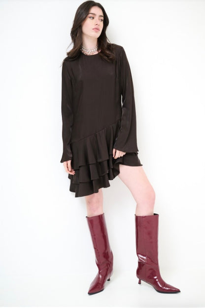 Hnědé asymetrické šaty