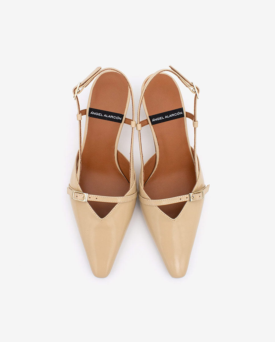 Béžové kožené boty na nízkém podpatku s otevřenou patou