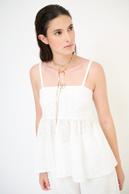 Bílý madeirový peplum top