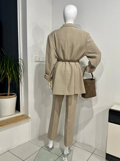 Béžové viskózové cigaretové kalhoty