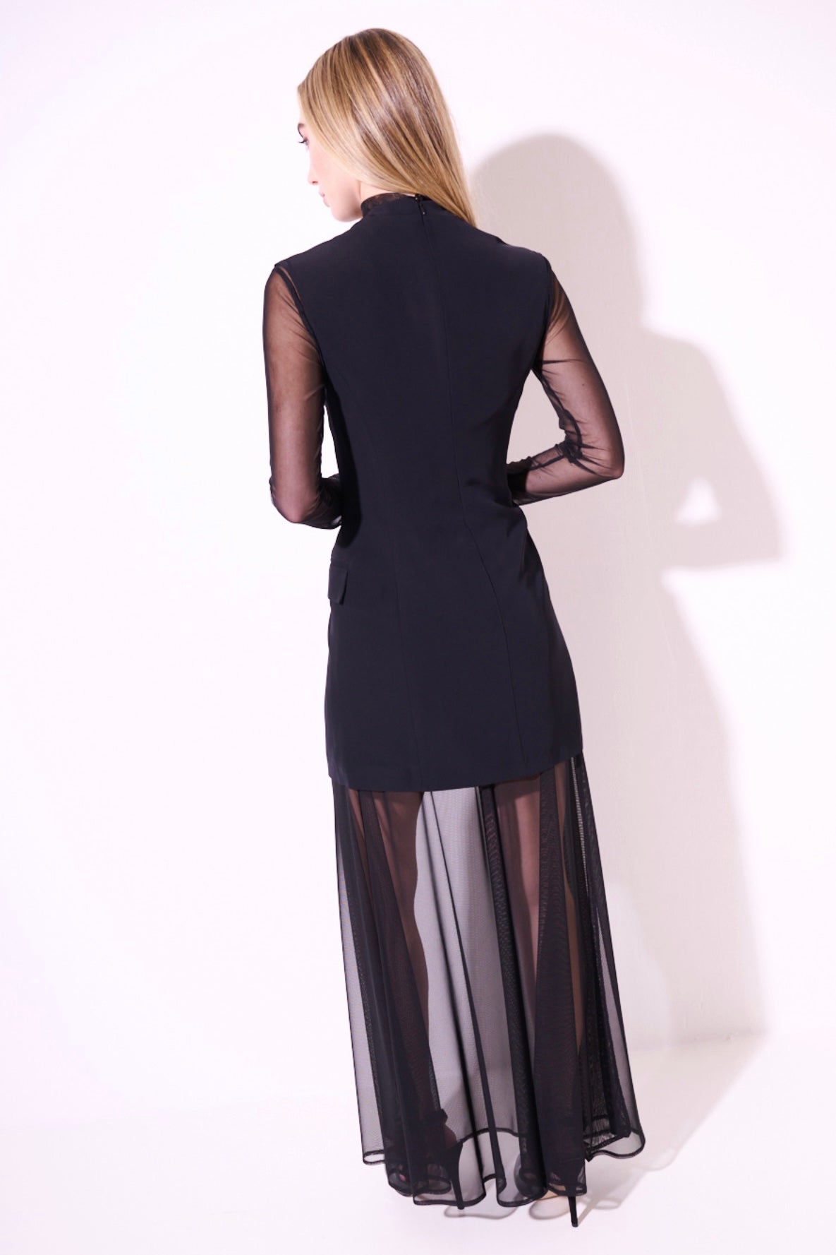 Poloprůsvitné černé dvouvrstvé maxi šaty