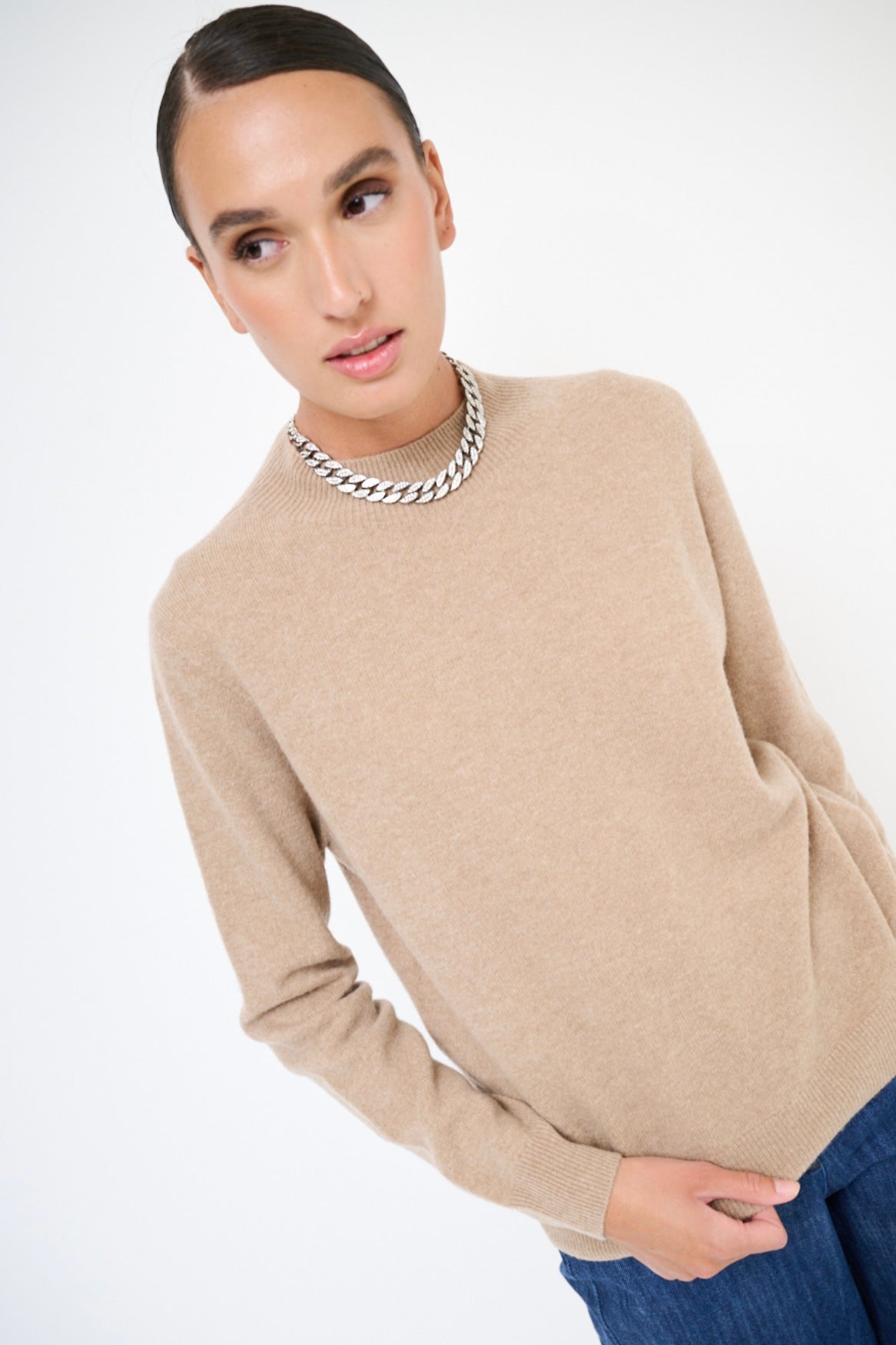 Velbloudí vlněný svetr se stojáčkem s kašmírem