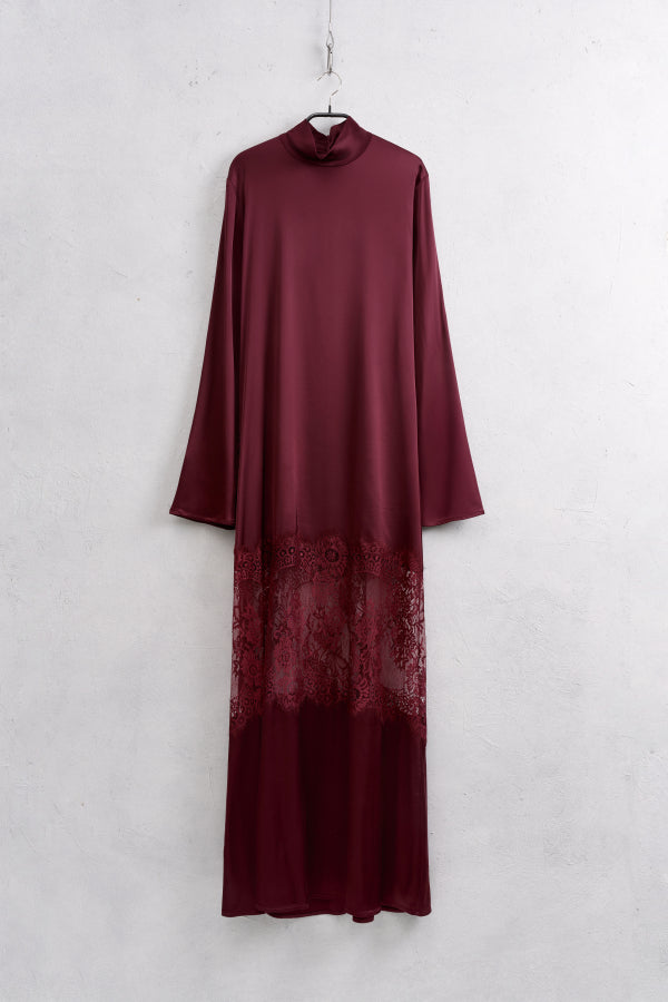 Vínové viskózové dlouhé šaty s krajkou