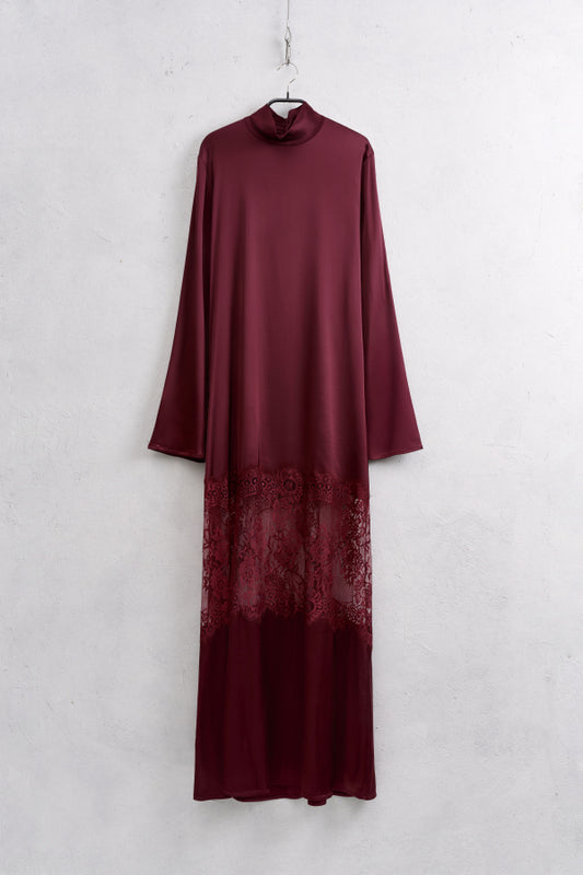 Vínové viskózové dlouhé šaty s krajkou