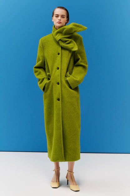 Zelený dlouhý vlněný kabát