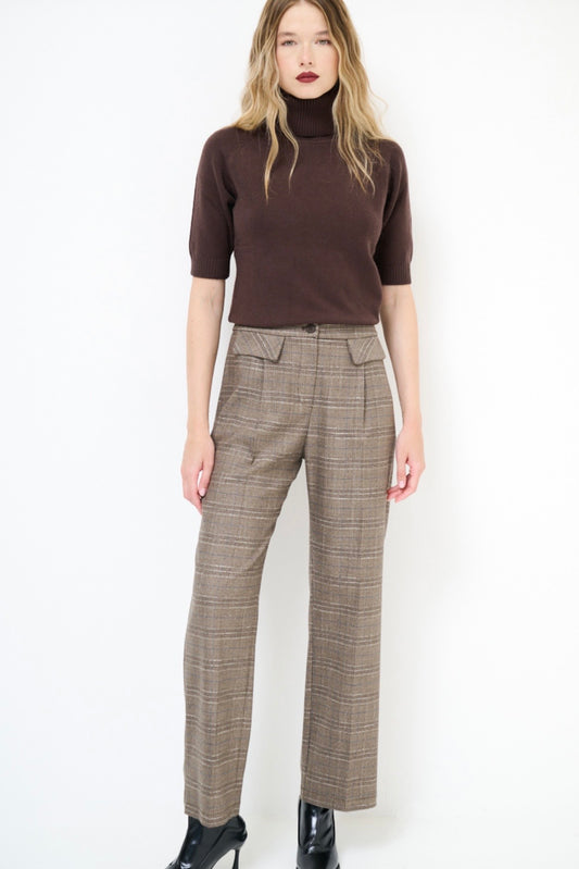 Hnědé kárované kalhoty