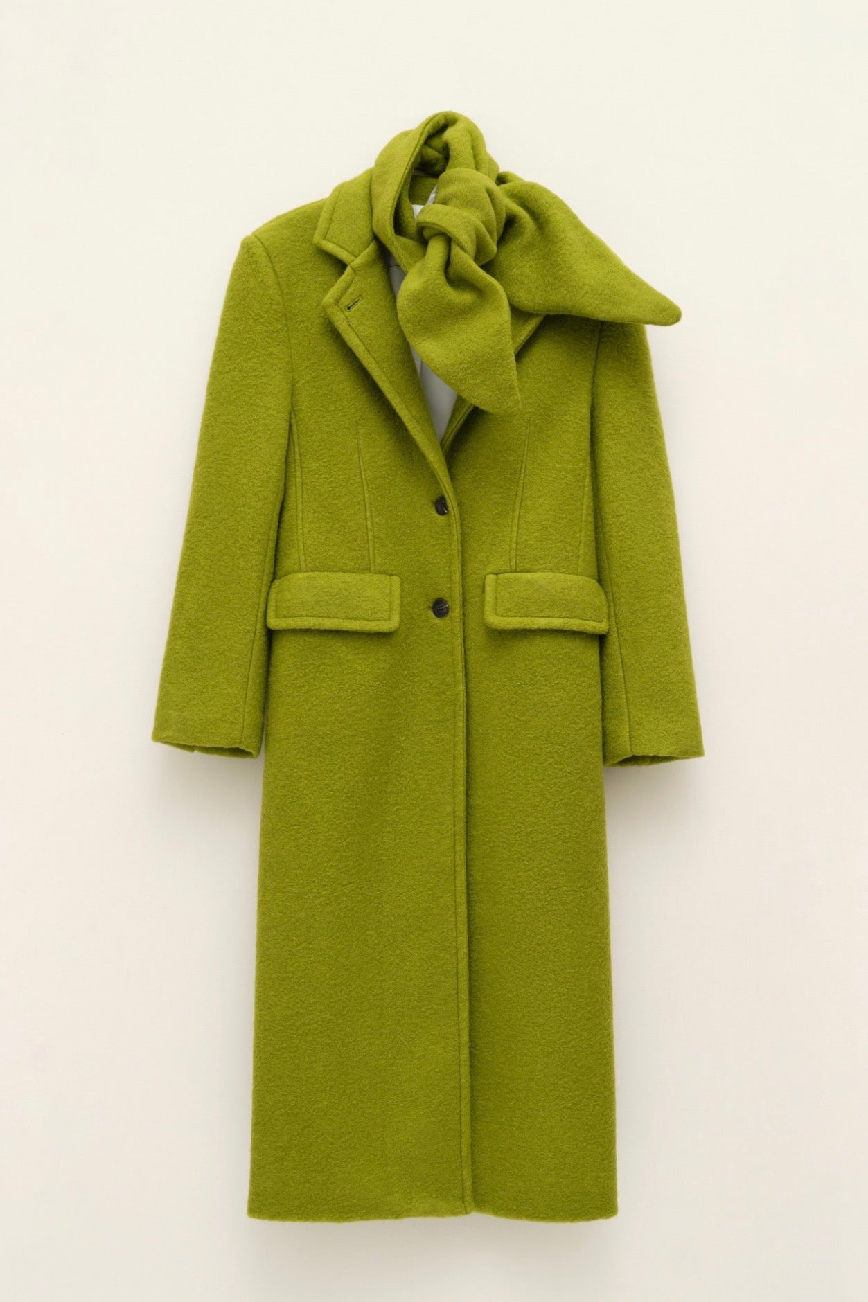 Zelený dlouhý vlněný kabát