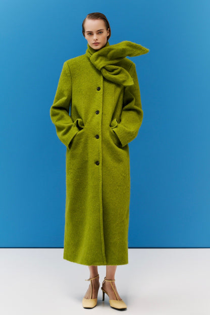 Zelený dlouhý vlněný kabát
