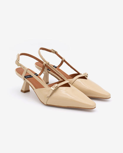 Béžové kožené boty na nízkém podpatku s otevřenou patou