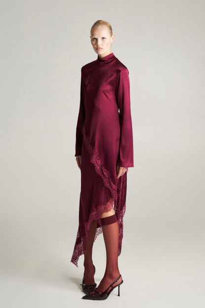 Vínový asymetrický krajkový top