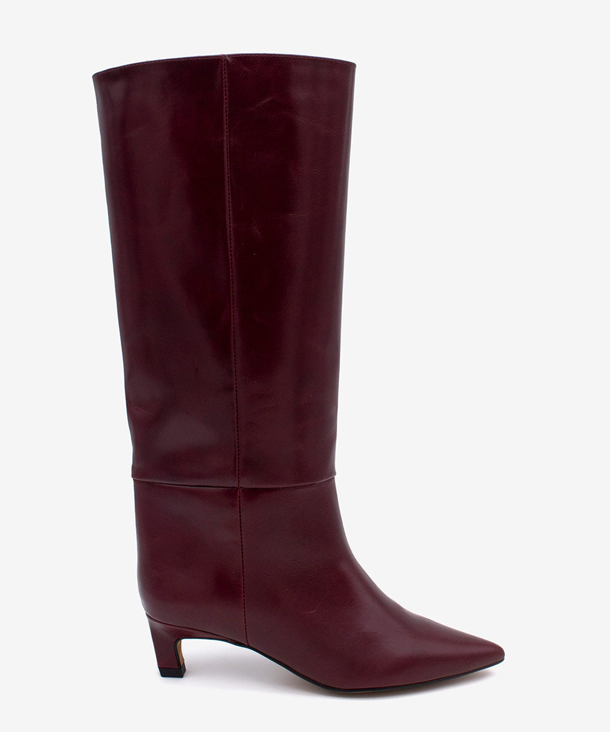 Bordó sloupové kozačky na rovném podpatku do špičky