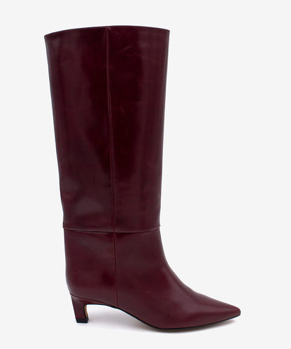 Bordó sloupové kozačky na rovném podpatku do špičky