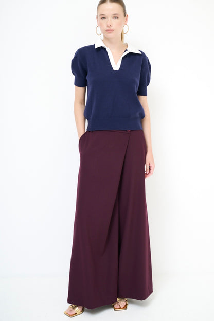 Vínové široké kalhoty