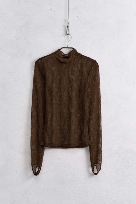 Hnědý krajkový top se stojáčkem