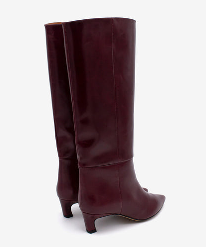 Bordó sloupové kozačky na rovném podpatku do špičky