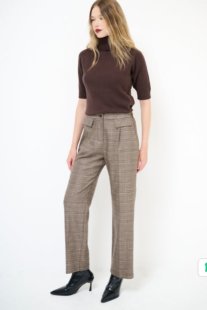 Hnědé kárované kalhoty