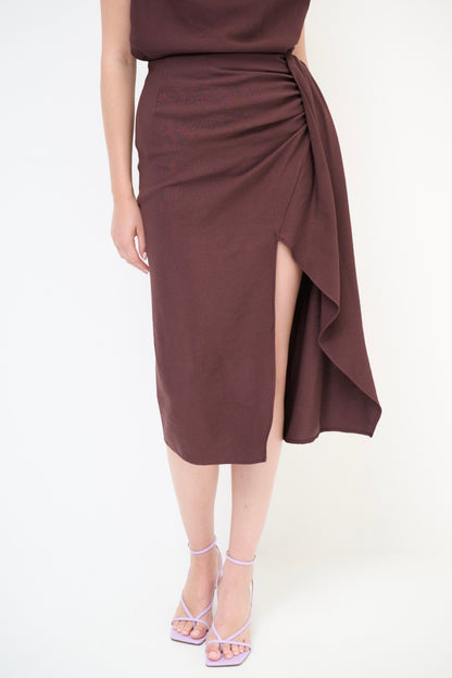 Lilková viskózová sukně s rozparkem