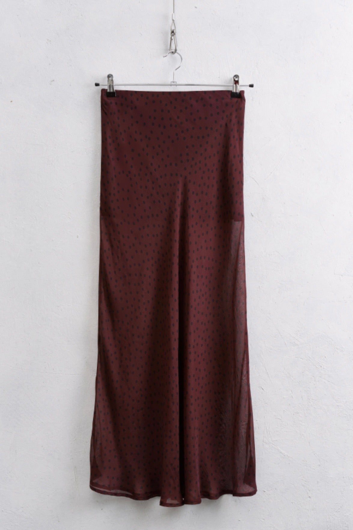 Bordó puntíkovaná sukně z viskózy a hedvábí