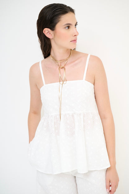Bílý madeirový peplum top