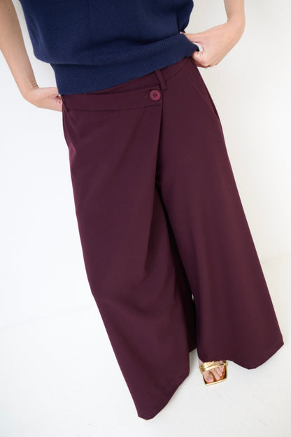 Vínové široké kalhoty