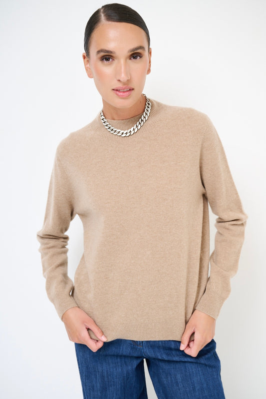 Velbloudí vlněný svetr se stojáčkem s kašmírem