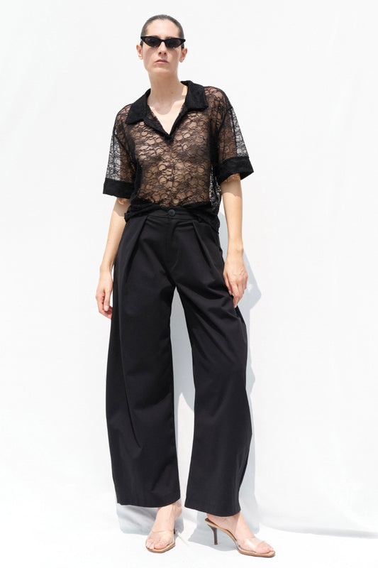 Krajkový černý polo top